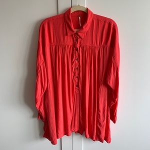 Coral free people 3/4 sleeve blouse